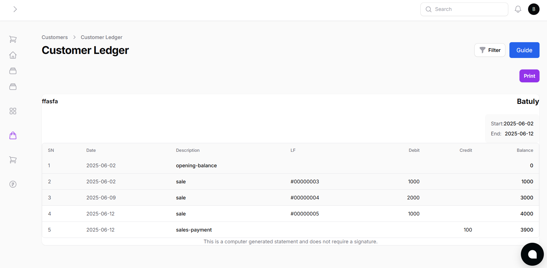 Customer Ledger