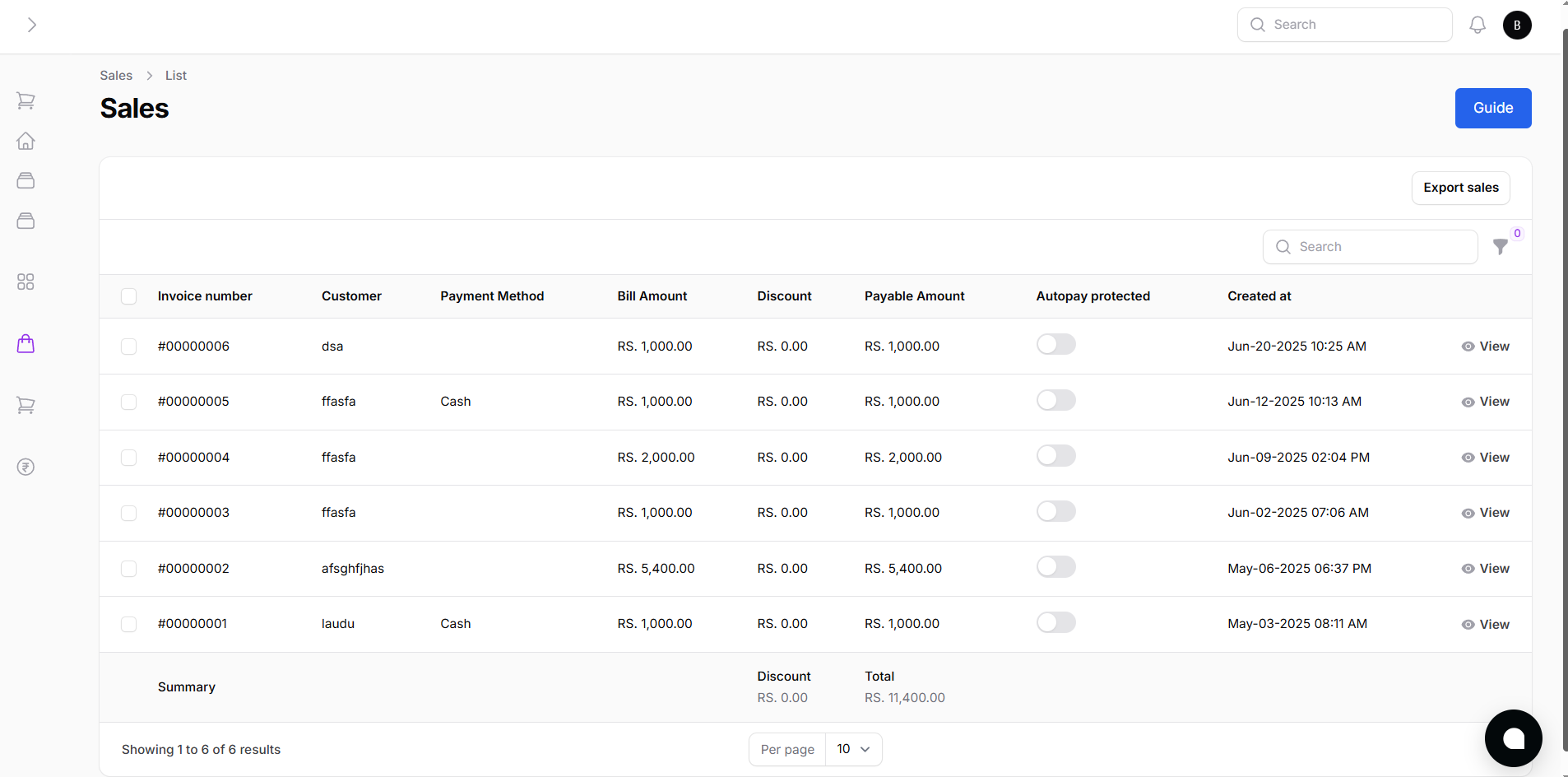 Sales List Page